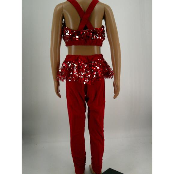 Dance Costume Weissman Medium Child Red Jumpsuit Jazz Sequin Cut Out Pageant - Picture 2 of 4
